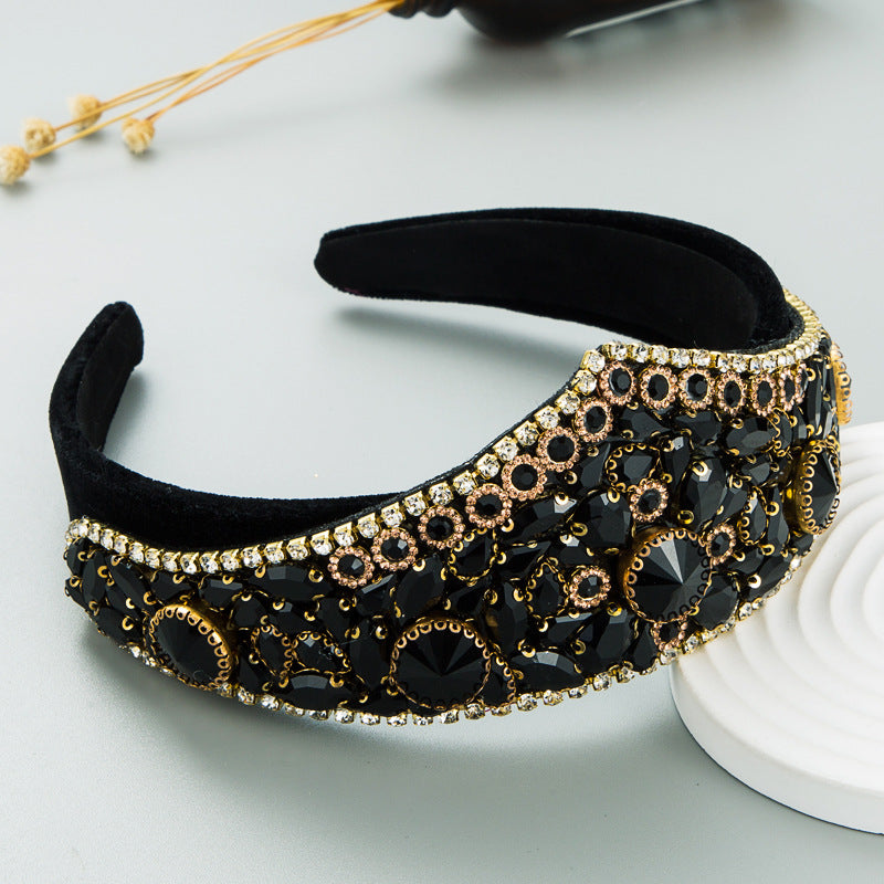 Baroque Style Wide Headband with Crystal Accents