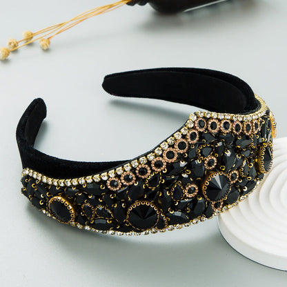 Baroque Style Wide Headband with Crystal Accents