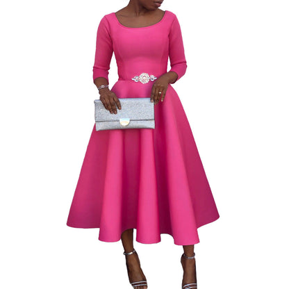 Elegant Solid Color A-Line Dress Polyester Blend