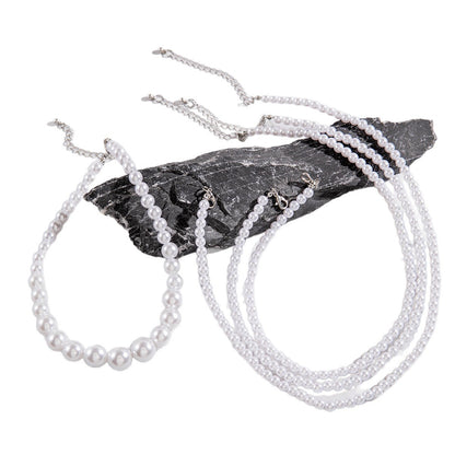 Fashionable Vintage Geometric Bead Necklace With Pearl Layered Design