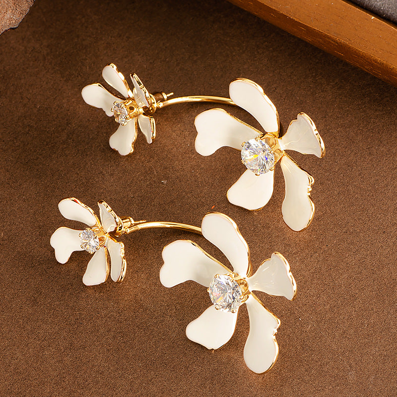 Exaggerated Floral Drop Earrings With Rhinestones For Women