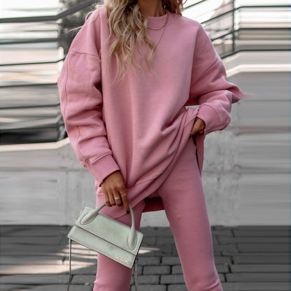 Trendy Casual Women's Hoodie Set Solid Color Comfortable Outfit