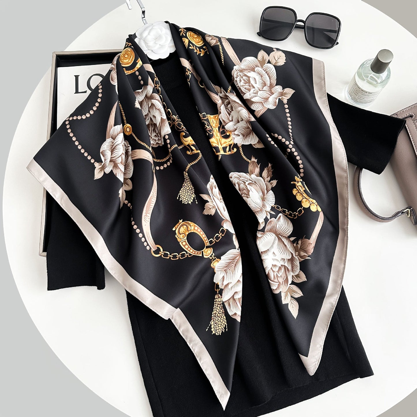 Color Block Print Soft Square Silk Scarf