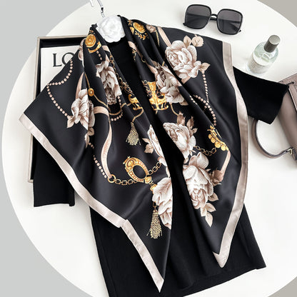 Color Block Print Soft Square Silk Scarf