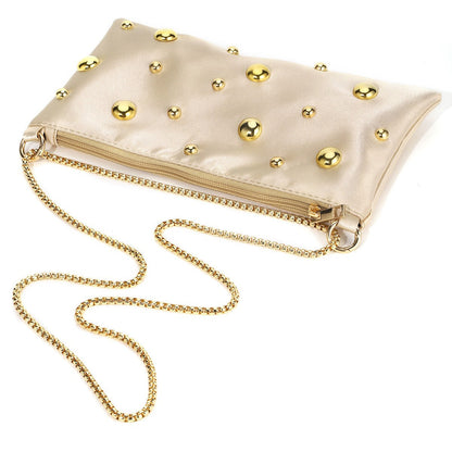 Elegant Satin Clutch Studded Evening Shoulder Bag