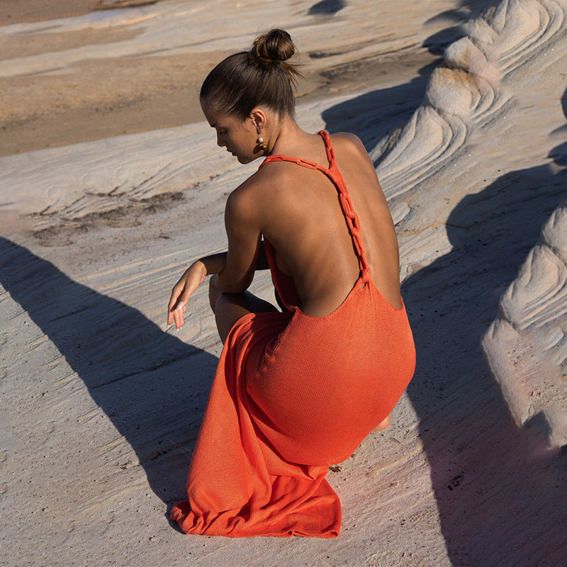 Sexy Low Collar Backless Swim Cover Up