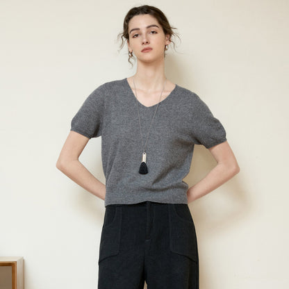 Luxury Cashmere V-Neck T-Shirt with Silk Blend