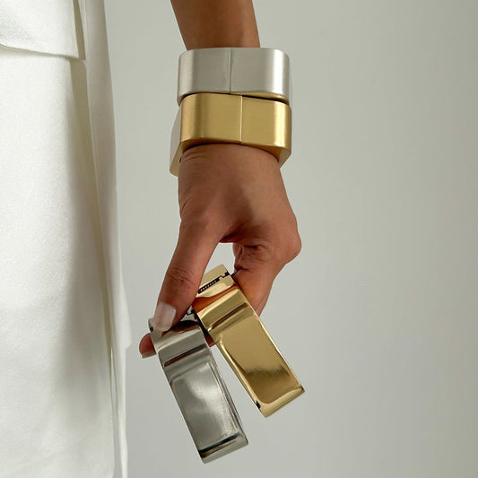 Metallic Spring Bangle Bracelet Stylish Geometric Design For Women