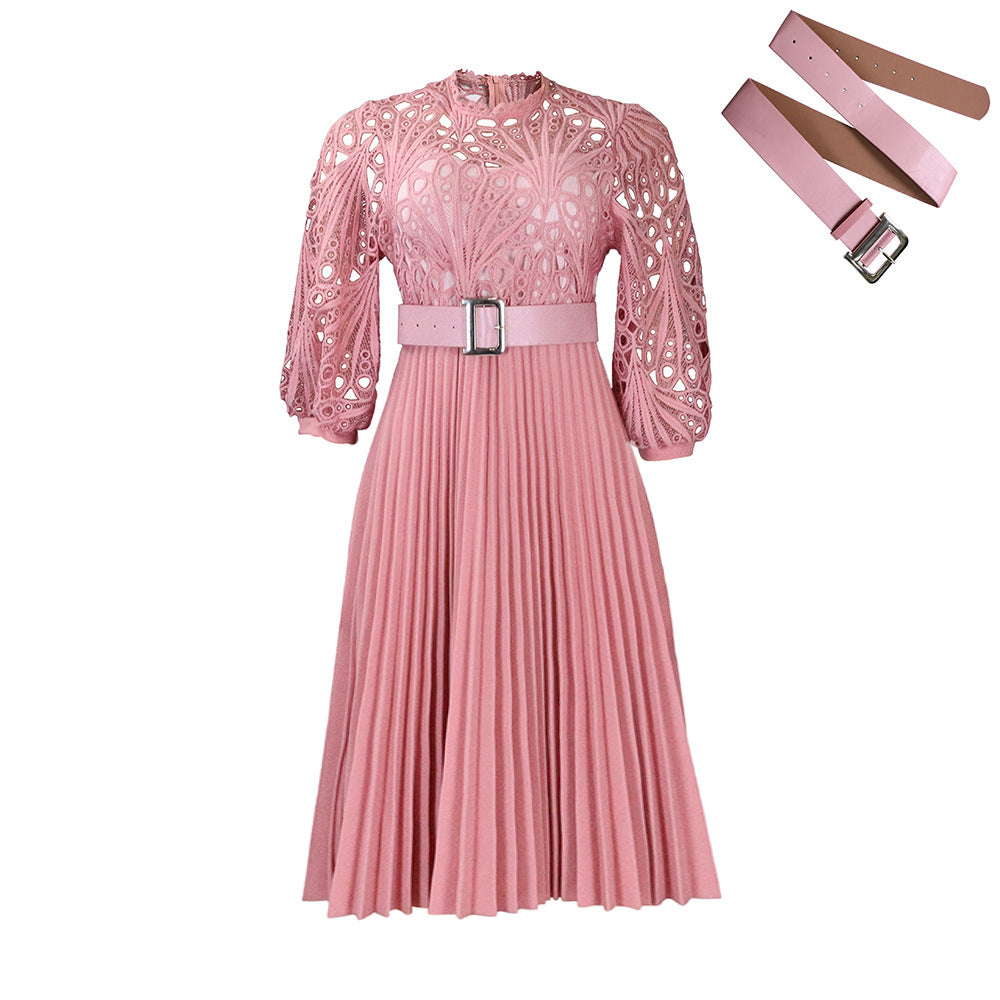 Elegant Lace Pleated Dress All-Season Casual Dress