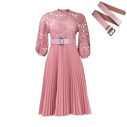 Elegant Lace Pleated Dress All-Season Casual Dress