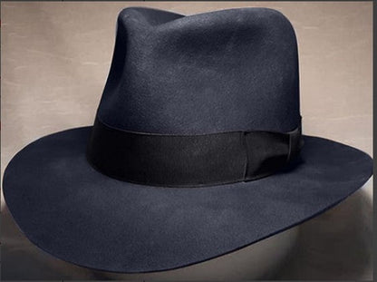 Men's Wool Fedora Hat with Bow Trendy Casual Denim Hat