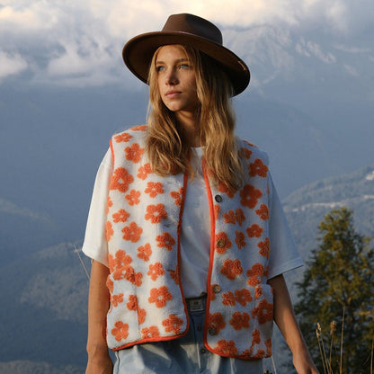 Floral Print Sleeveless Vest for Women Comfortable Casual Cardigan