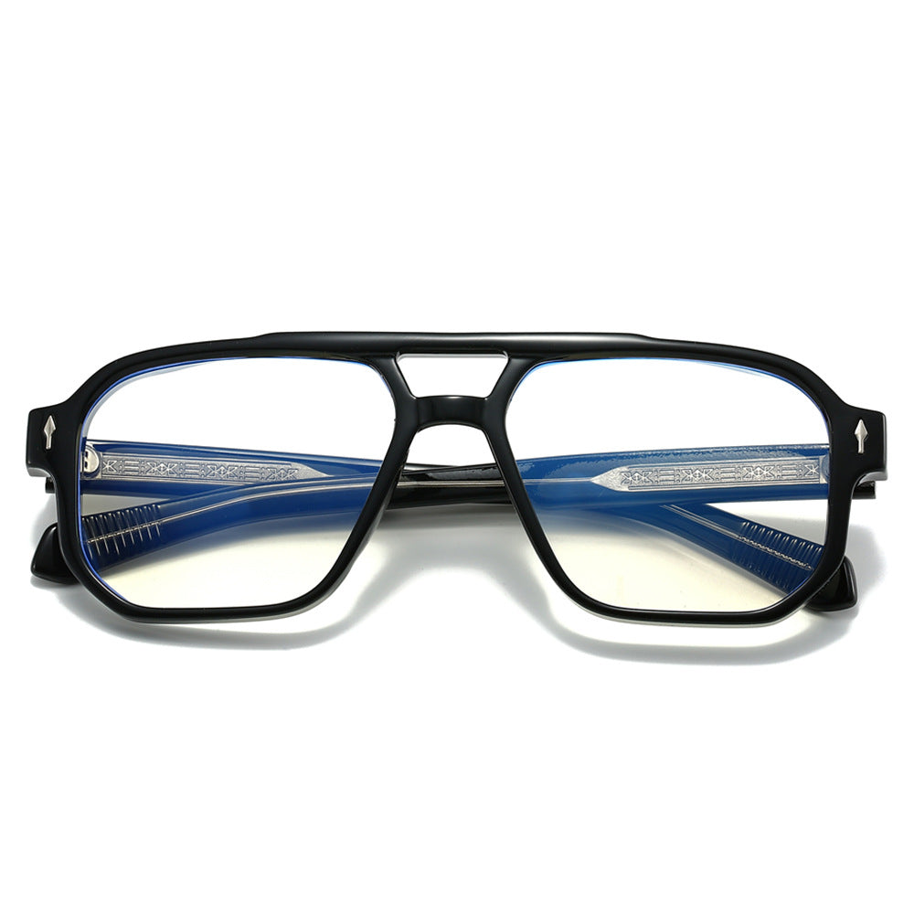 Trendy Double Bridge Pilot Glasses with Clear Lenses