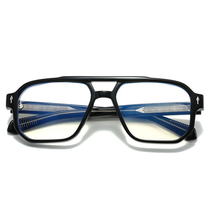 Trendy Double Bridge Pilot Glasses with Clear Lenses