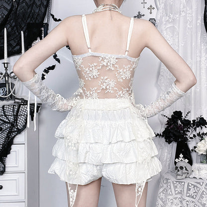Irregular Lace Camisole Top Sexy Fitted Vest Gothic Style