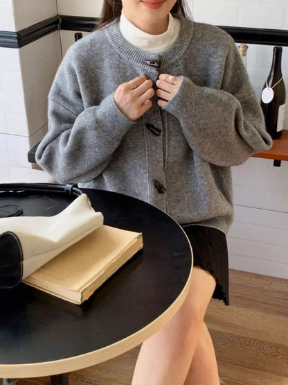 Retro Solid Color Toggle Button Knit Cardigan