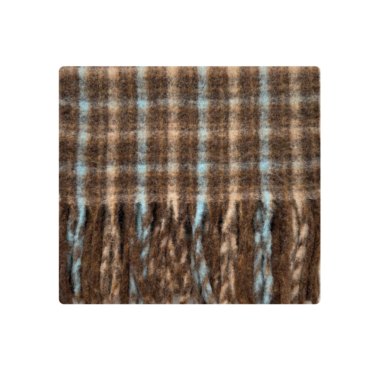 Wool Blend Fringed Plaid Scarf Cozy Casual Shawl