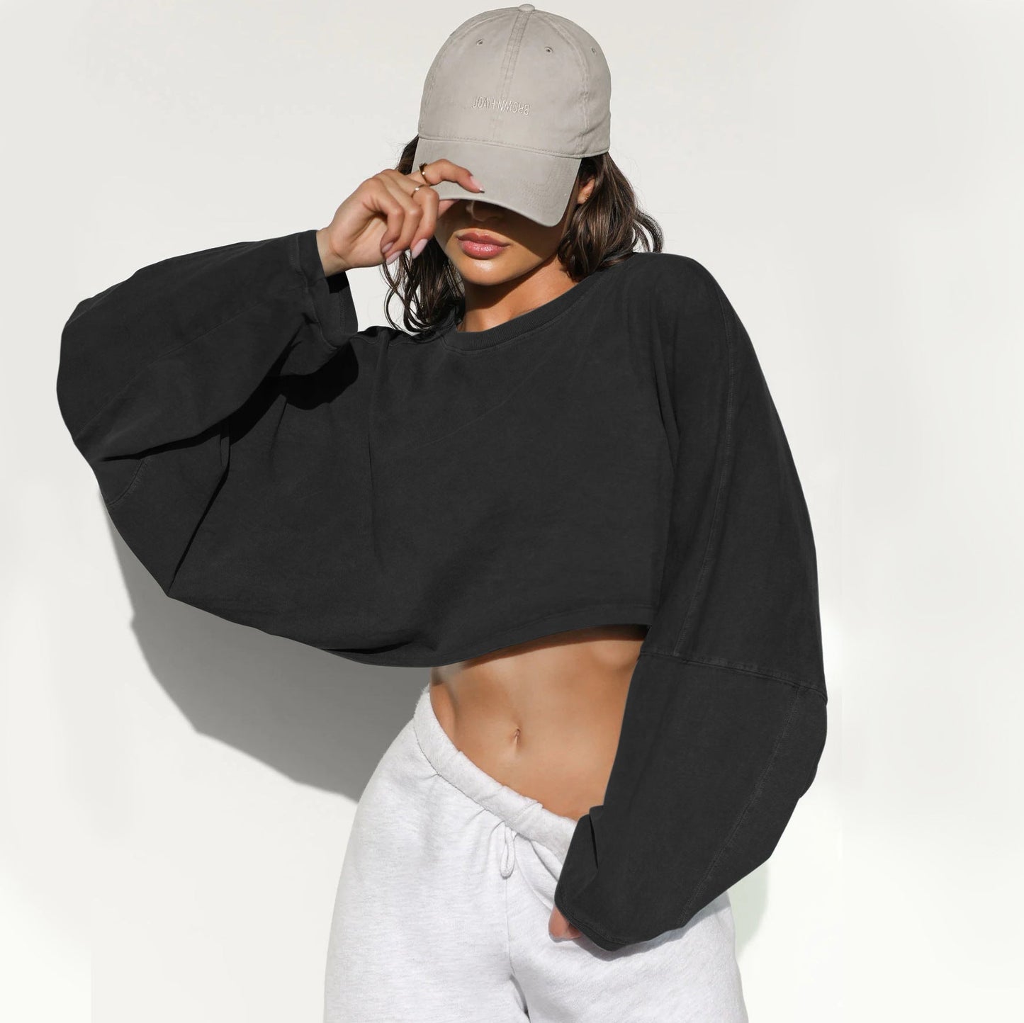 Casual Solid Color Crop Sweatshirt for Women