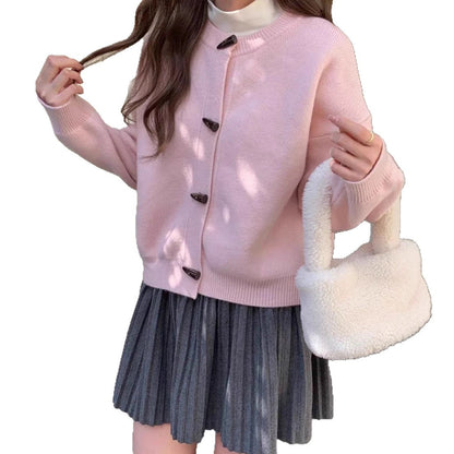 Retro Solid Color Toggle Button Knit Cardigan