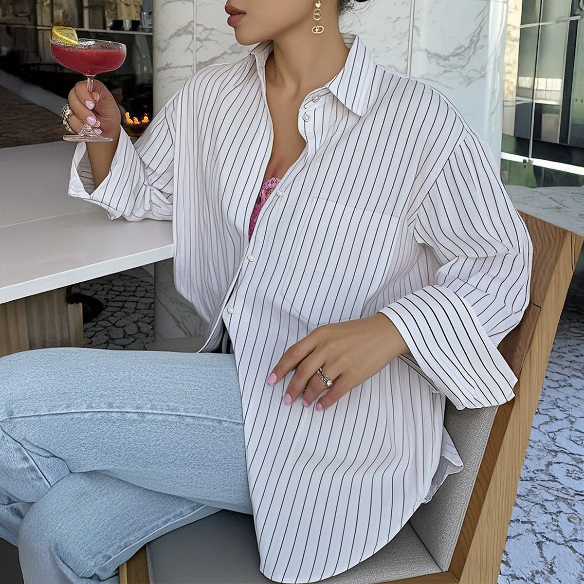 Casual Striped Long Sleeve Women's Shirt