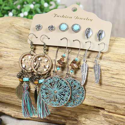 Bohemian Long Leaf Feather Earrings Set