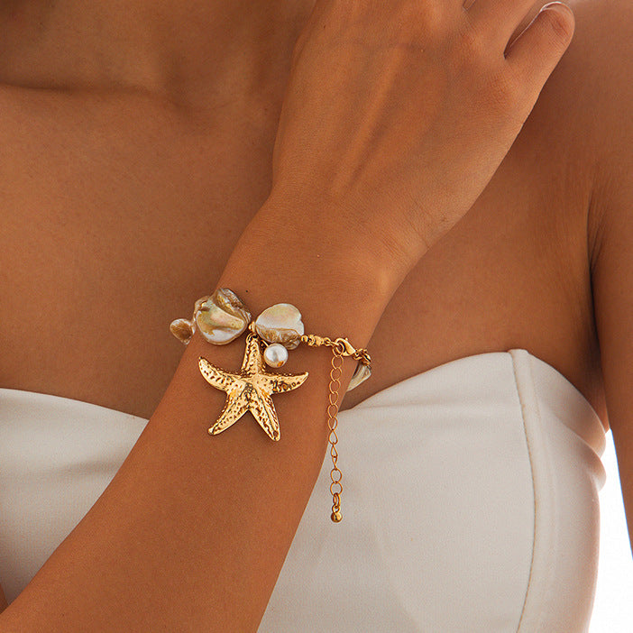 Starfish Shell Pendant Necklace For Women