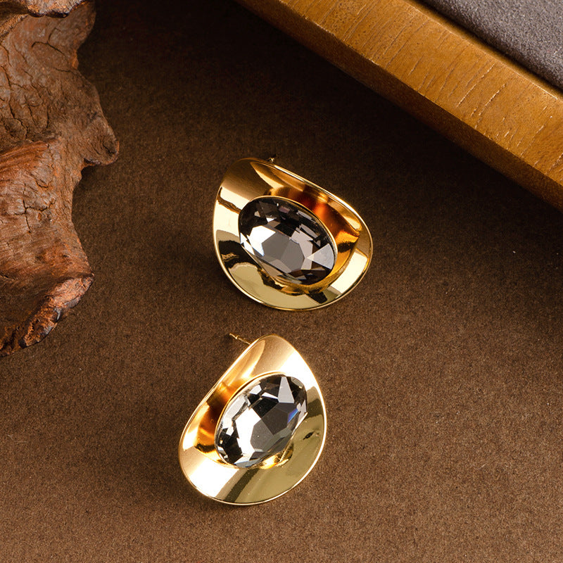 Geometric Zirconia Stud Earrings For Women Stylish Silver Pin