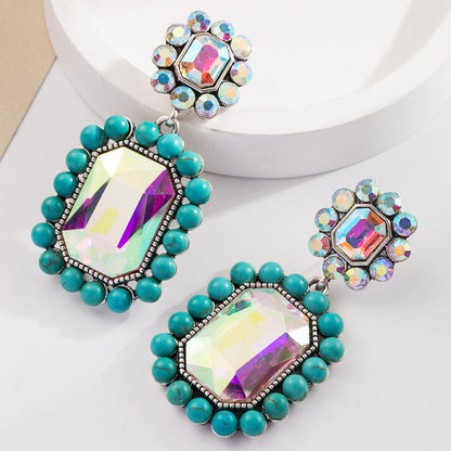Bohemian Style Geometric Earrings With Pearls and Turquoise