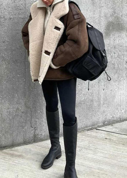 Aviator Jacket Faux Shearling Dark Brown