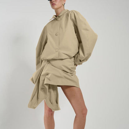 Trendy Asymmetric Hem Skirt Set with Button Detail