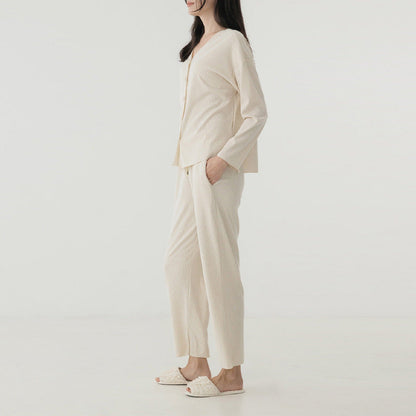 V-Neck Long Sleeve Pajama Set With Wide Leg Pants