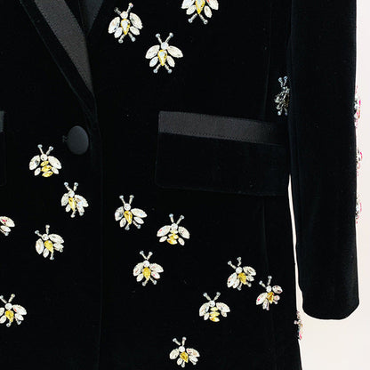 Beaded Velvet Blazer with Rhinestones