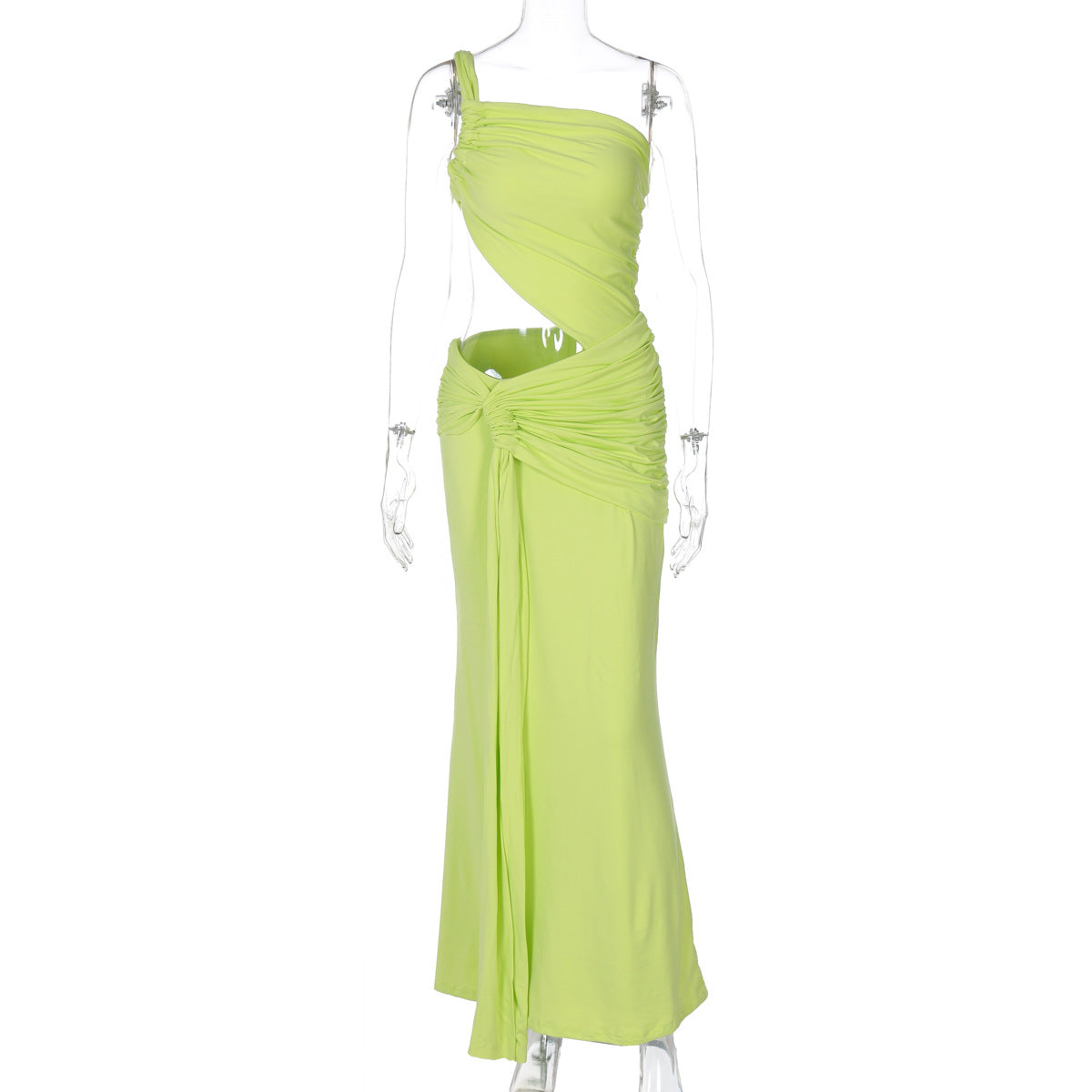 Elegant One-Shoulder Lace Trim Bodycon Dress