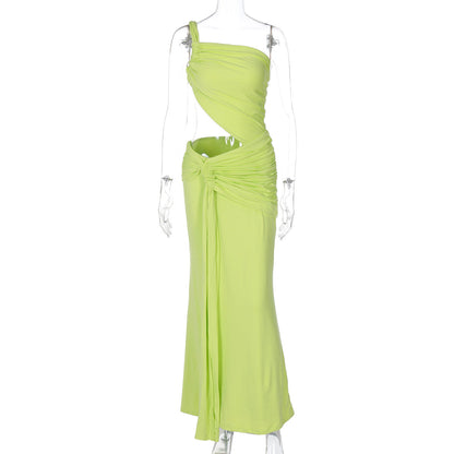 Elegant One-Shoulder Lace Trim Bodycon Dress
