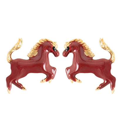 Elegant Enamel Horse Zodiac Stud Earrings For Women