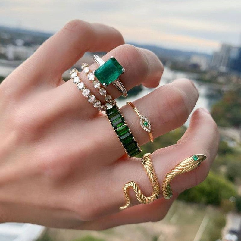 Snake Heart Shaped Gemstone Rings Jewelry Set