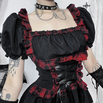 Punk Rock Checkered Mini Dress with Cutout Details
