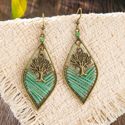 Bohemian Handcrafted Wire Earrings Colorful Thread Weaving Statement Dangle Earrings