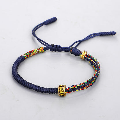 Tibetan Style Bracelet Hand-Woven Diamond Knot Red Rope Bracelet Six-Character Mantra Copper Pearl Red Bracelet