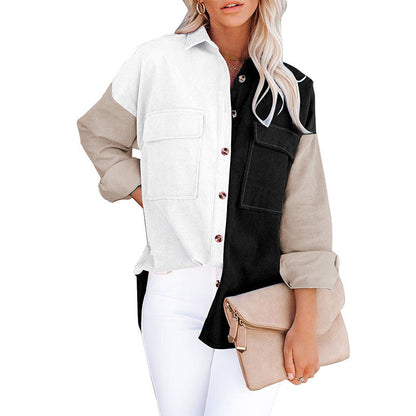 Contrast Corduroy-Breasted Loose Button Shirt