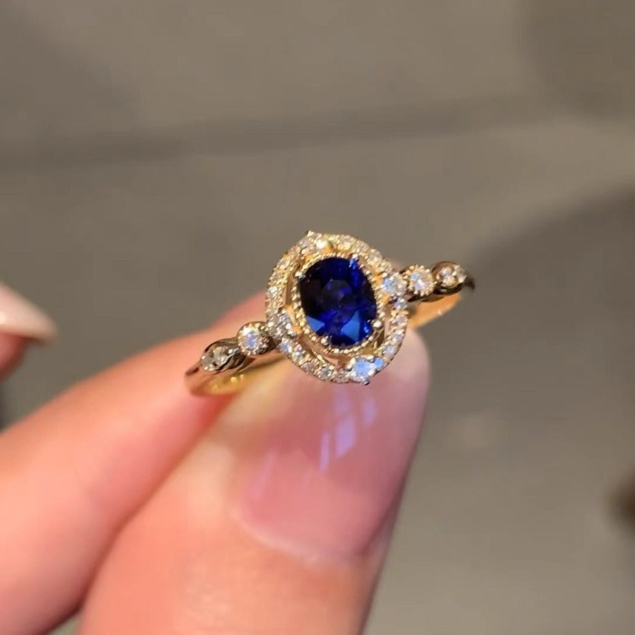 Vintage Blue Gemstone Rhinestone Rings