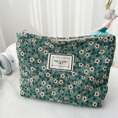 Vintage Floral Velvet Makeup Bag Portable Travel Pouch