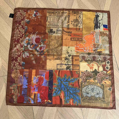 Vintage Collage Print Silk Square Scarf