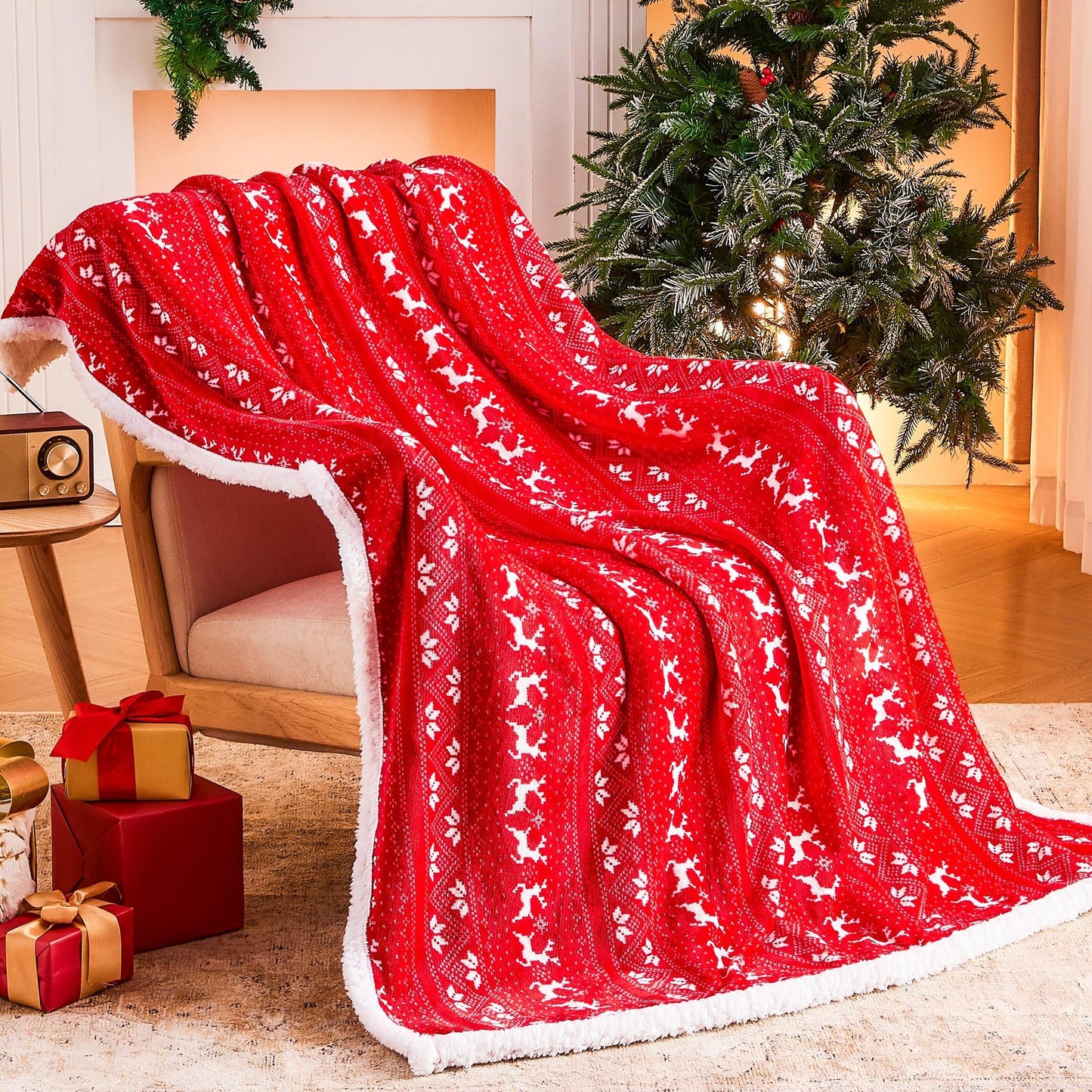 Plush Snowflake Reindeer Warm Throw Blanket