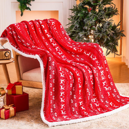 Plush Snowflake Reindeer Warm Throw Blanket