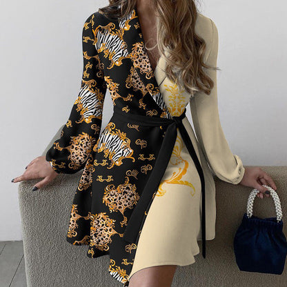Elegant Color Block Mini Dress with Tie Detail