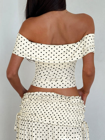 Trendy Dot Print Off-Shoulder Top and Long Skirt Set