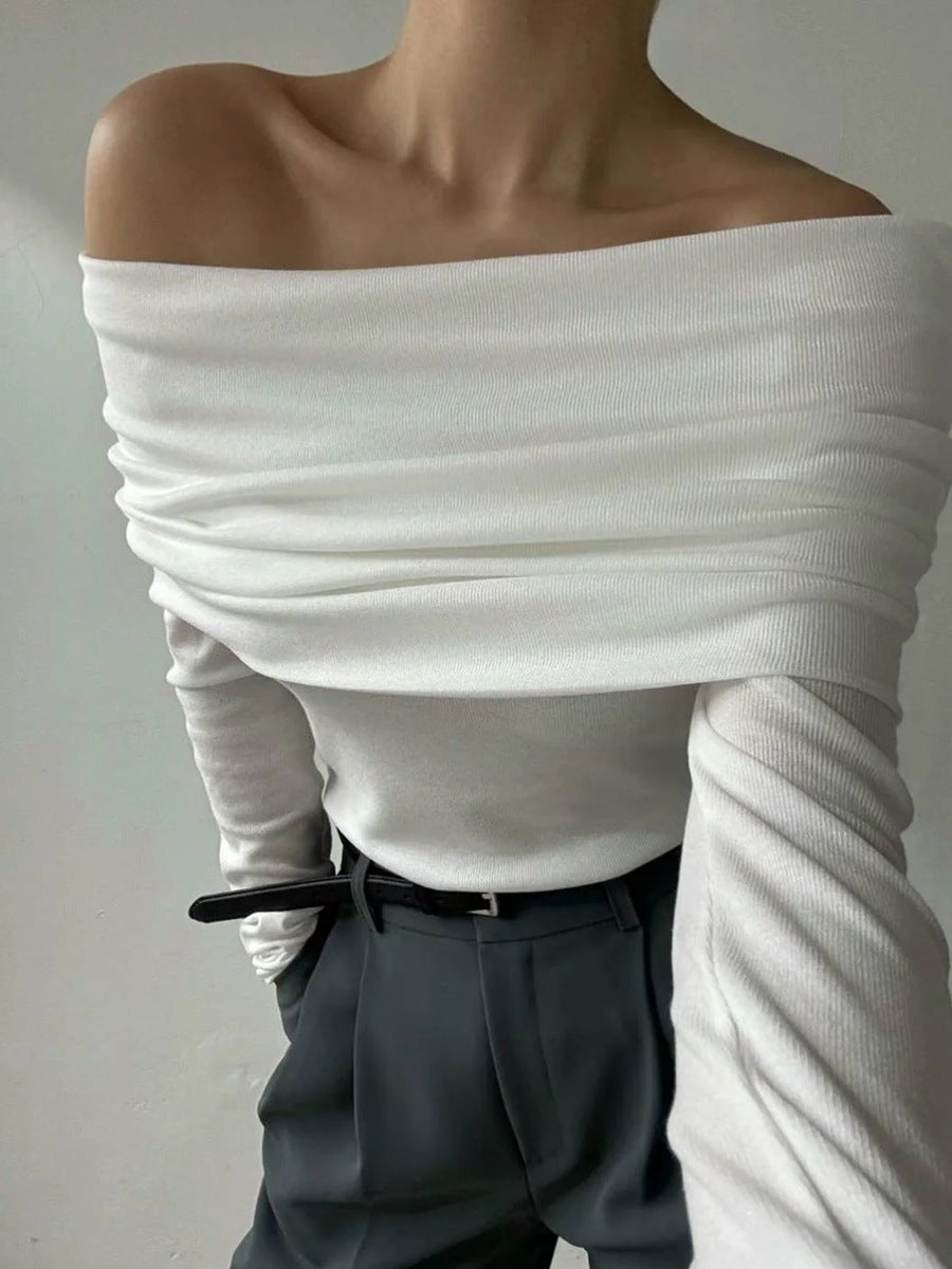 Off-Shoulder Knit Sweater Elegant Fitted Style