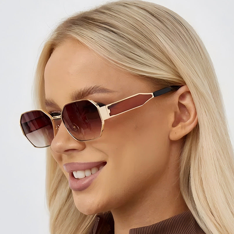 Polygon Metal Sunglasses UV400 Protection Trendy Outdoor Glasses