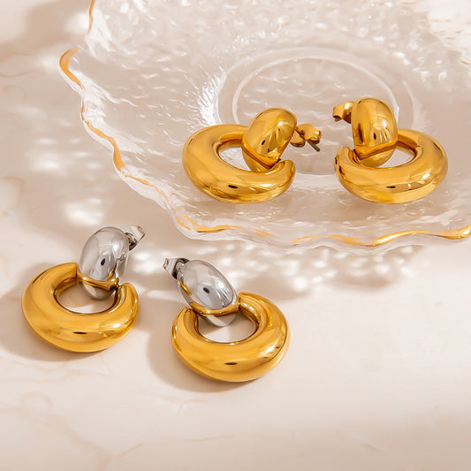 Geometric Circle Stainless Steel Earrings Gold Silver Contrast Style